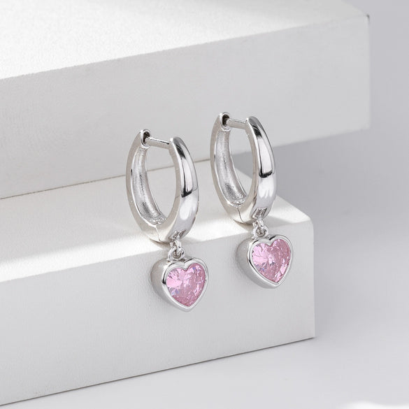 S925 Sterling Silver Heart Shape Women's Fashion Love Zircon Earrings Jewelry