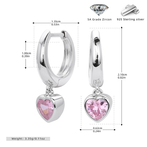 S925 Sterling Silver Heart Shape Women's Fashion Love Zircon Earrings Jewelry