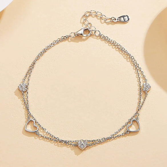 S925 Sterling Silver Heart Shape Zircon Hollow Love Bracelet Fresh And Sweet Niche Design