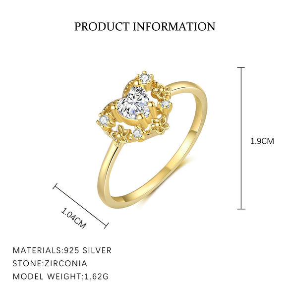 S925 Sterling Silver Heart Shape Zirconia Women's Fashion Ring