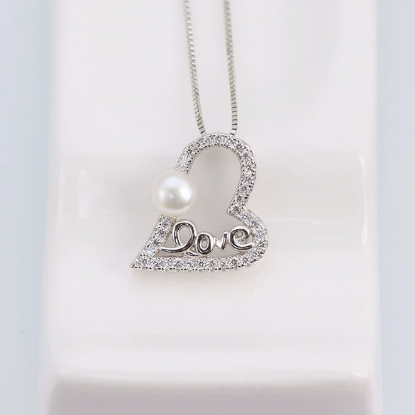 S925 Sterling Silver Heart Shaped Beaded Necklace With Box Chain Elegant Electroplated Pendant Clavicle Chain For Women