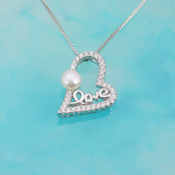 S925 Sterling Silver Heart Shaped Beaded Necklace With Box Chain Elegant Electroplated Pendant Clavicle Chain For Women