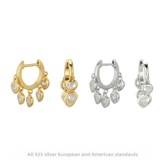 S925 Sterling Silver Heart Shaped Earrings French Retro Style