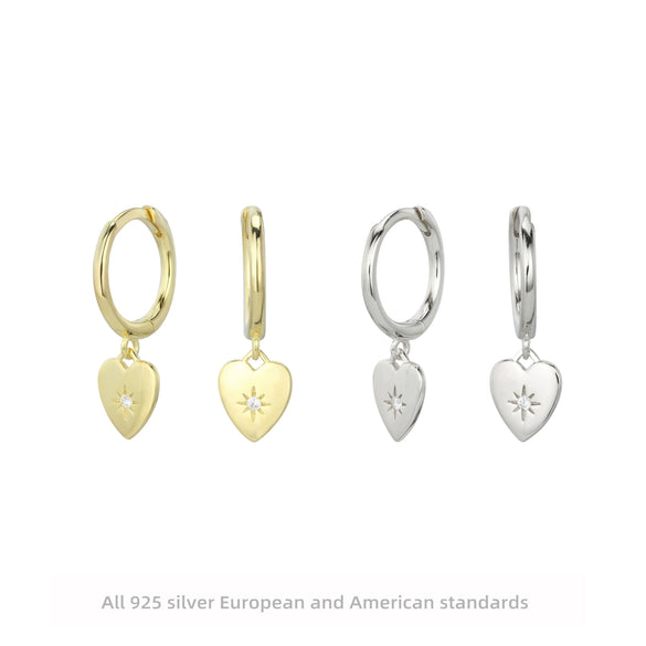 S925 Sterling Silver Heart Shaped Electroplated Trendy Women's Earrings