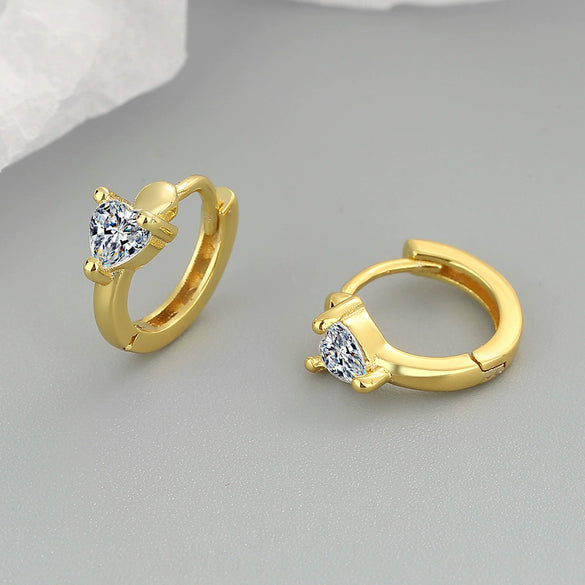 S925 Sterling Silver Heart Shaped Geometric Earrings For Women Simple Electroplated Ear Buckle Earrings
