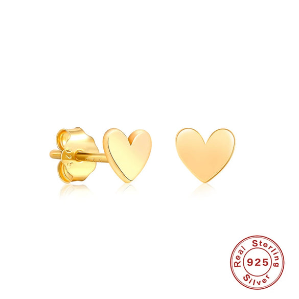 S925 Sterling Silver Heart Shaped Glossy Mini Earrings With Electroplating For Women