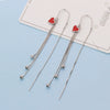S925 Sterling Silver Heart Tassel Dangle Earrings Long Ear Thread Love Pattern Minimal Fresh Style For Women