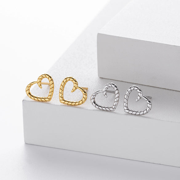 S925 Sterling Silver Heartshaped Electroplated Women's Earrings Simple Style