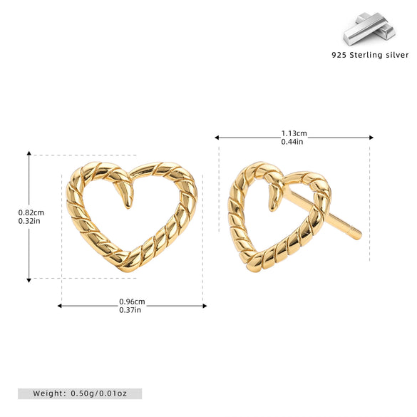 S925 Sterling Silver Heartshaped Electroplated Women's Earrings Simple Style