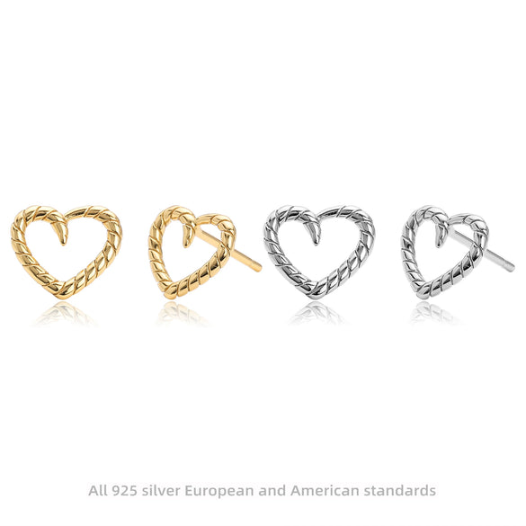 S925 Sterling Silver Heartshaped Electroplated Women's Earrings Simple Style