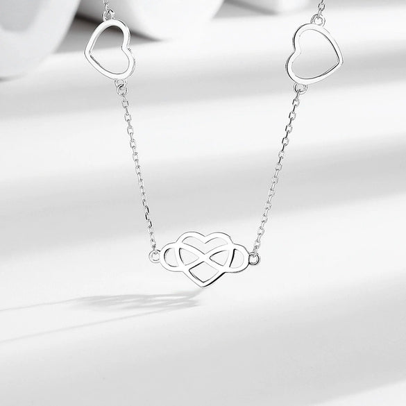 S925 Sterling Silver Heartshaped Infinite Love Pendant Clavicle Necklace