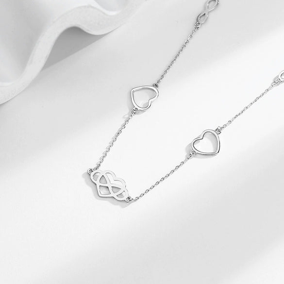 S925 Sterling Silver Heartshaped Infinite Love Pendant Clavicle Necklace