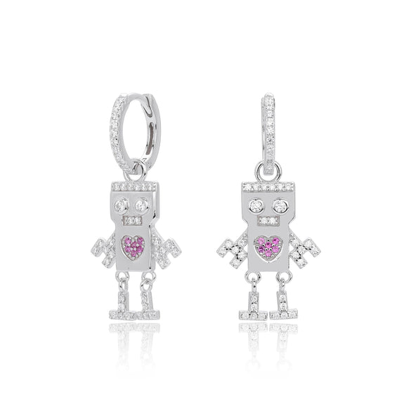S925 Sterling Silver Heartshaped Robot Cartoon Characters Earrings Jewelry