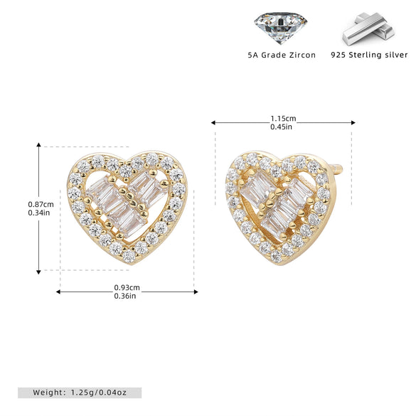 S925 Sterling Silver Heartshaped Zircon Earrings For Women Fashion Jewelry Electroplated