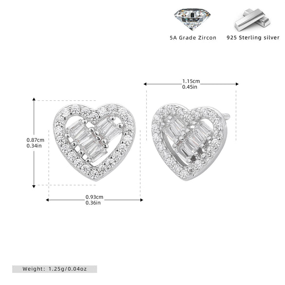 S925 Sterling Silver Heartshaped Zircon Earrings For Women Fashion Jewelry Electroplated