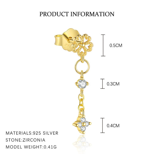 S925 Sterling Silver Hollow Petal Flower Zircon Earrings For Women