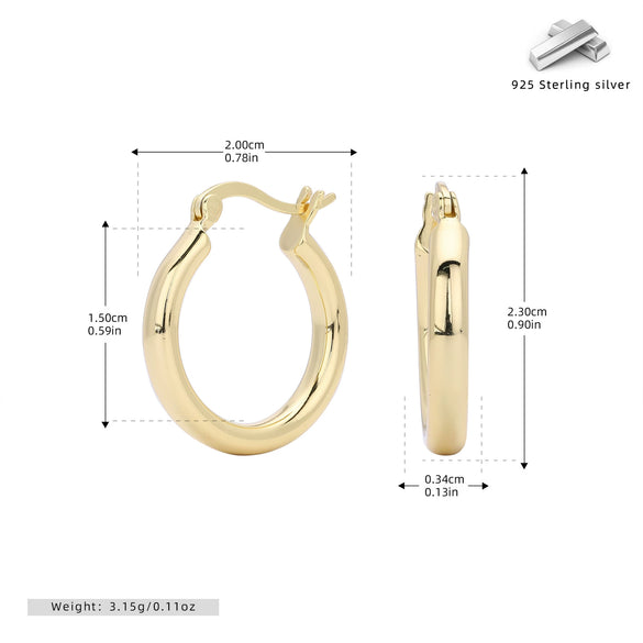 S925 Sterling Silver Hollow Tube Ring Earrings Geometric Retro Electroplated Women's