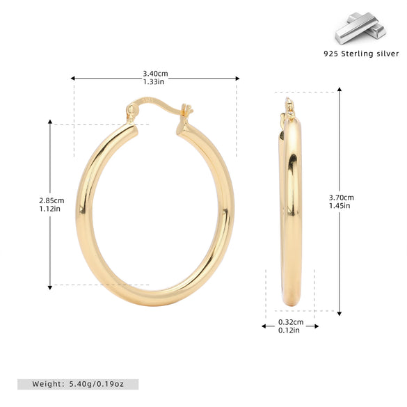 S925 Sterling Silver Hollow Tube Ring Earrings Geometric Retro Electroplated Women's