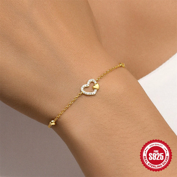 S925 Sterling Silver Hollowout Geometric Love Bracelet With Electroplating And Real Gold Plating For Women Minimalist Style
