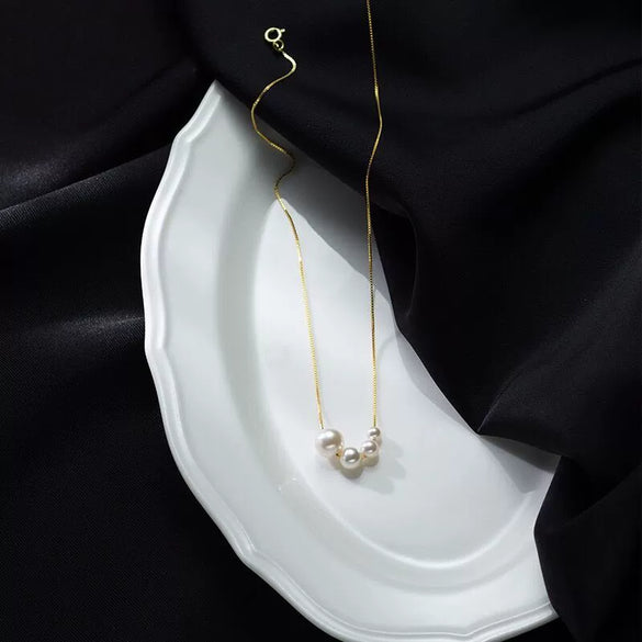 S925 Sterling Silver Imitation Pearl Box Chain Necklace With Geometric Design And Electroplating For Women