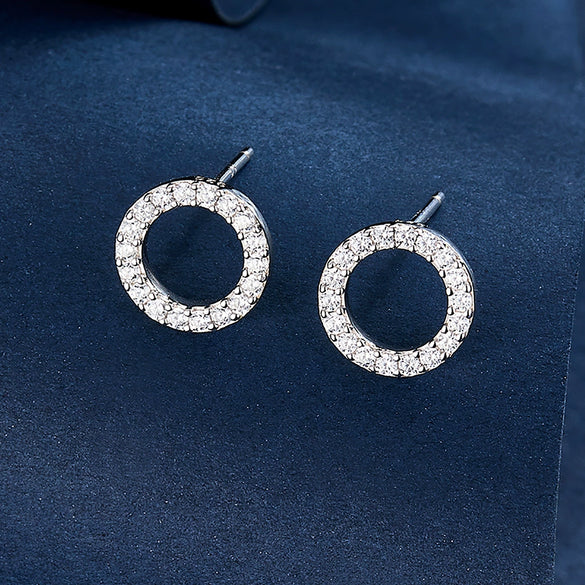 S925 Sterling Silver Inlaid Zircon Geometric Circle Earrings For Women