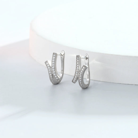 S925 Sterling Silver Inlaid Zircon Ushape Women's Earrings