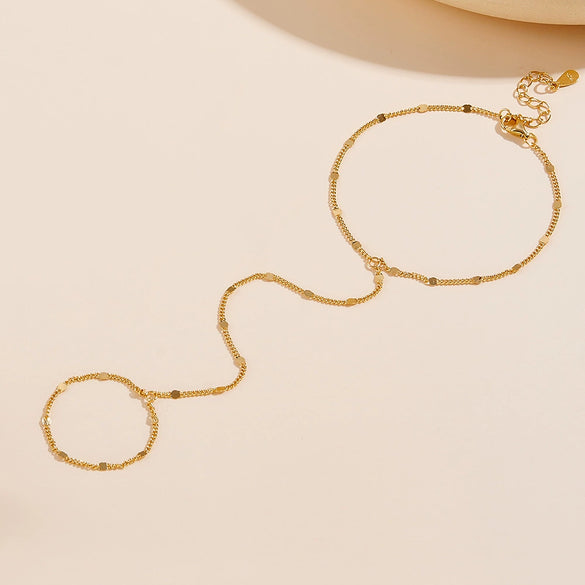 S925 Sterling Silver Integrated Chain Ring Bracelet With Geometric Style And Set With Diamonds For Women