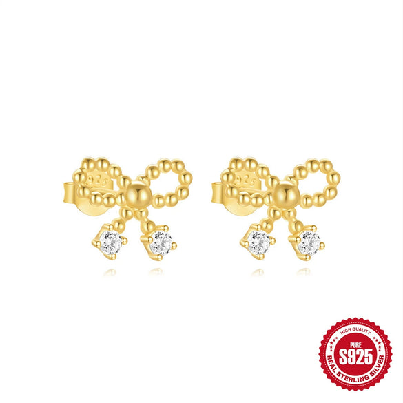 S925 Sterling Silver Irregular Ladder Square Geometric Bow Water Drop Zircon Electroplated Minimalist Women's Drop Earrings