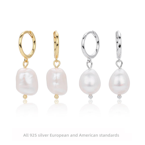 S925 Sterling Silver Irregular Pearl Antique Baroque Women's Earrings