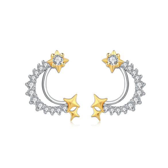 S925 Sterling Silver Irregular Star Moon Earrings Electroplated Jewelry Accessories For Women