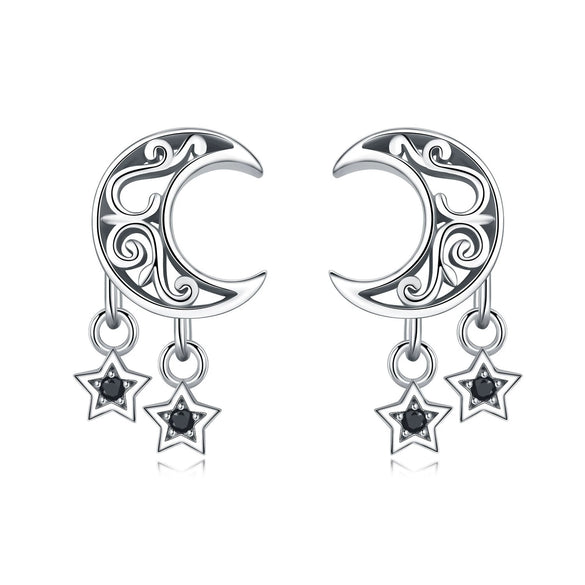 S925 Sterling Silver Irregular Star Moon Earrings Electroplated Jewelry Accessories For Women
