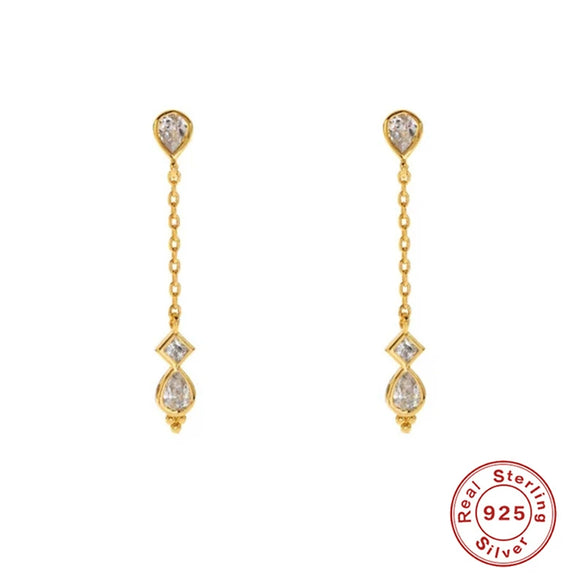 S925 Sterling Silver Irregular Tassel Chain Water Drops Horse Eyes With Diamond Geometric Earrings Electroplated