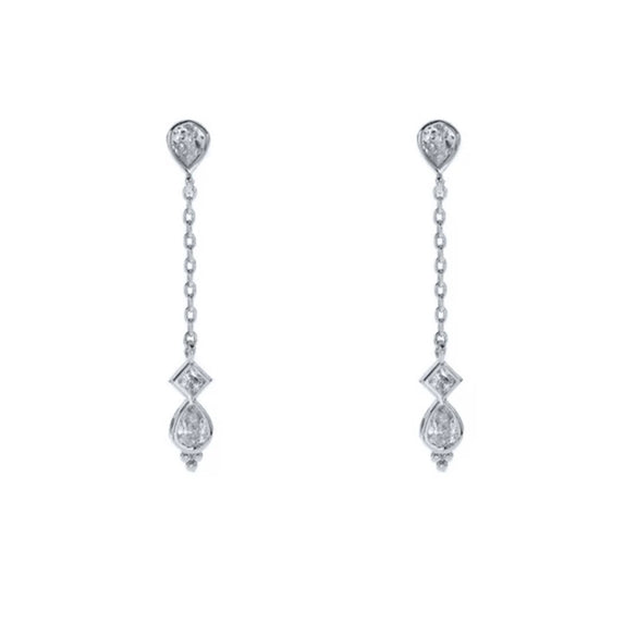 S925 Sterling Silver Irregular Tassel Chain Water Drops Horse Eyes With Diamond Geometric Earrings Electroplated