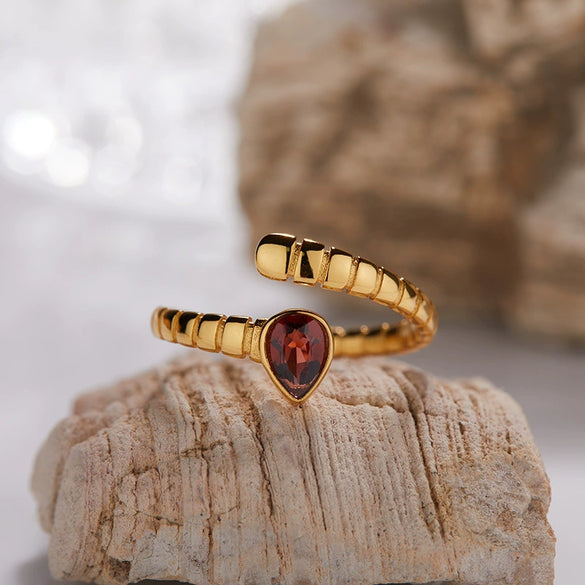S925 Sterling Silver 18K Gold Plated Spirit Snake Zodiac Crystal Ring With Gems