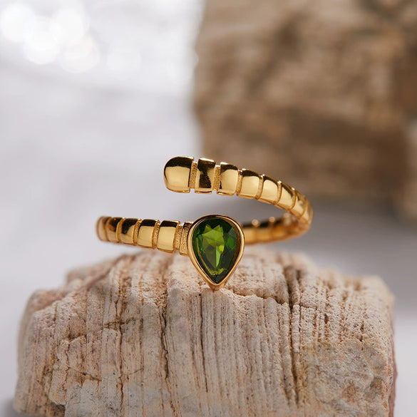 S925 Sterling Silver 18K Gold Plated Spirit Snake Zodiac Crystal Ring With Gems