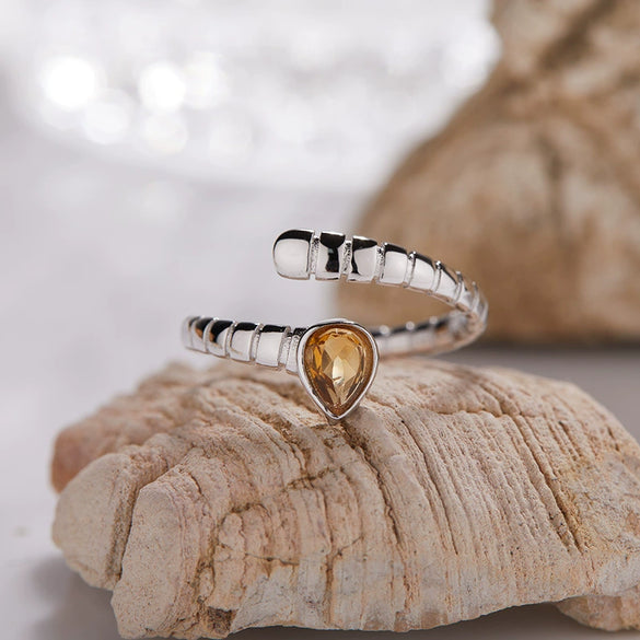 S925 Sterling Silver 18K Gold Plated Spirit Snake Zodiac Crystal Ring With Gems
