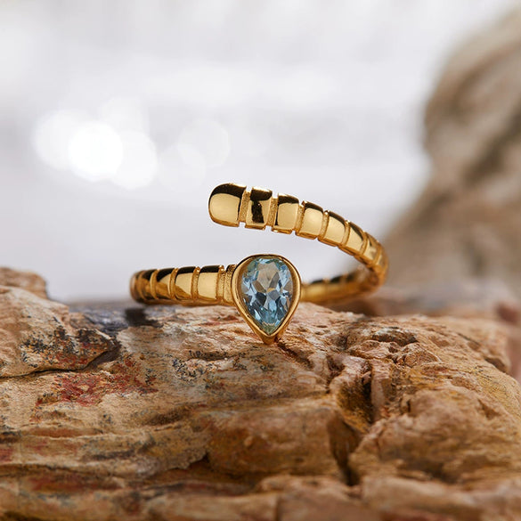 S925 Sterling Silver 18K Gold Plated Spirit Snake Zodiac Crystal Ring With Gems