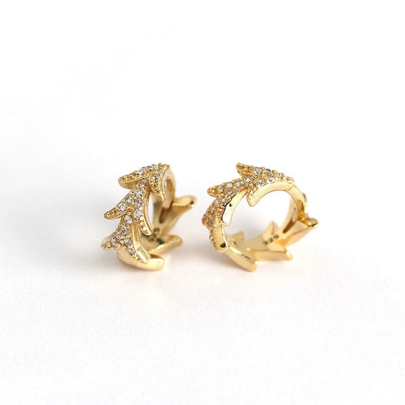 S925 Sterling Silver Leaf Design Electroplated Light Luxury Style Earrings