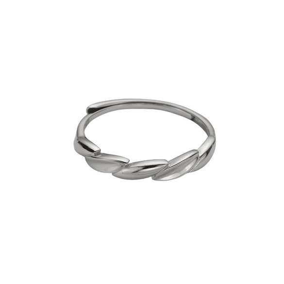 S925 Sterling Silver Leaf Ring For Women With Adjustable Open Band Electroplated Light Luxury Simple Fashion Statement Ring