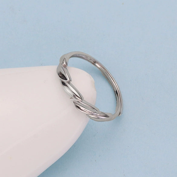S925 Sterling Silver Leaf Ring For Women With Adjustable Open Band Electroplated Light Luxury Simple Fashion Statement Ring