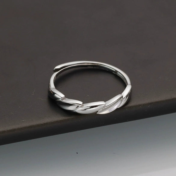 S925 Sterling Silver Leaf Ring For Women With Adjustable Open Band Electroplated Light Luxury Simple Fashion Statement Ring