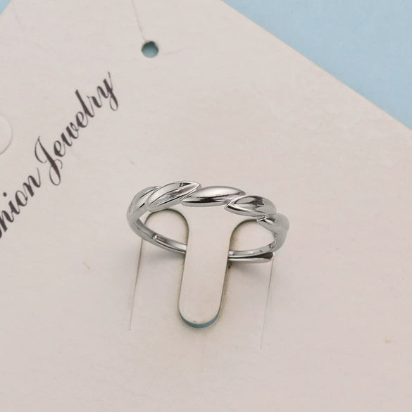S925 Sterling Silver Leaf Ring For Women With Adjustable Open Band Electroplated Light Luxury Simple Fashion Statement Ring