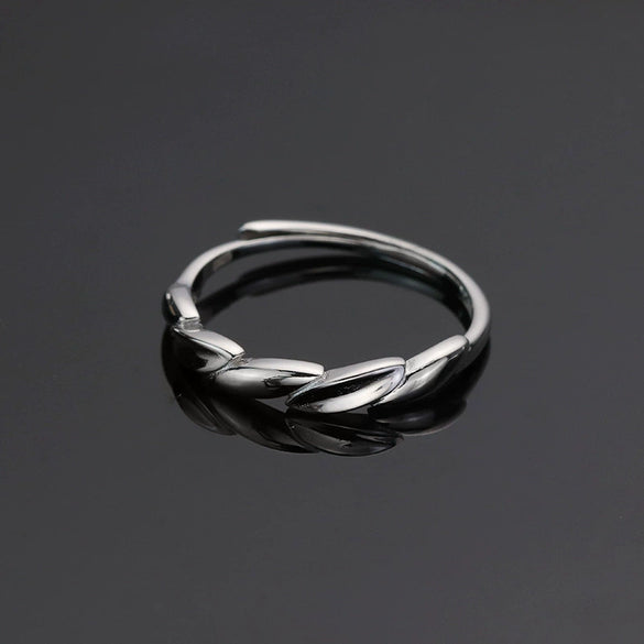 S925 Sterling Silver Leaf Ring For Women With Adjustable Open Band Electroplated Light Luxury Simple Fashion Statement Ring