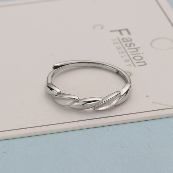 S925 Sterling Silver Leaf Ring For Women With Adjustable Open Band Electroplated Light Luxury Simple Fashion Statement Ring