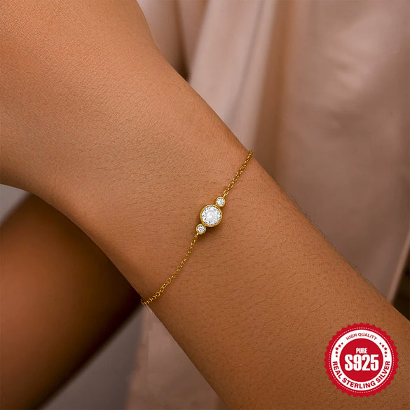 S925 Sterling Silver Light Luxury Diamond Encrusted Zircon Minimalist Chain Bracelet For Women With Geometric Design And Real Gold Electroplating