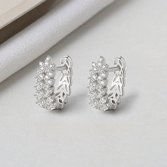 S925 Sterling Silver Light Luxury Geometric Wheat Ear Stud Earrings For Women With Full Diamond Look Small Fragrance Style