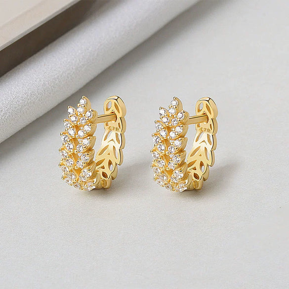 S925 Sterling Silver Light Luxury Geometric Wheat Ear Stud Earrings For Women With Full Diamond Look Small Fragrance Style