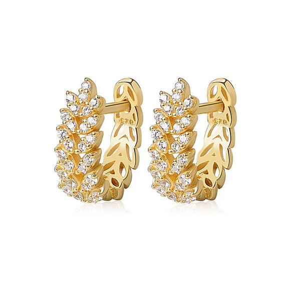 S925 Sterling Silver Light Luxury Geometric Wheat Ear Stud Earrings For Women With Full Diamond Look Small Fragrance Style