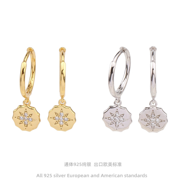 S925 Sterling Silver Light Luxury Microinlaid Stone Eight Mans Star Eardrop Women's Earbuckle