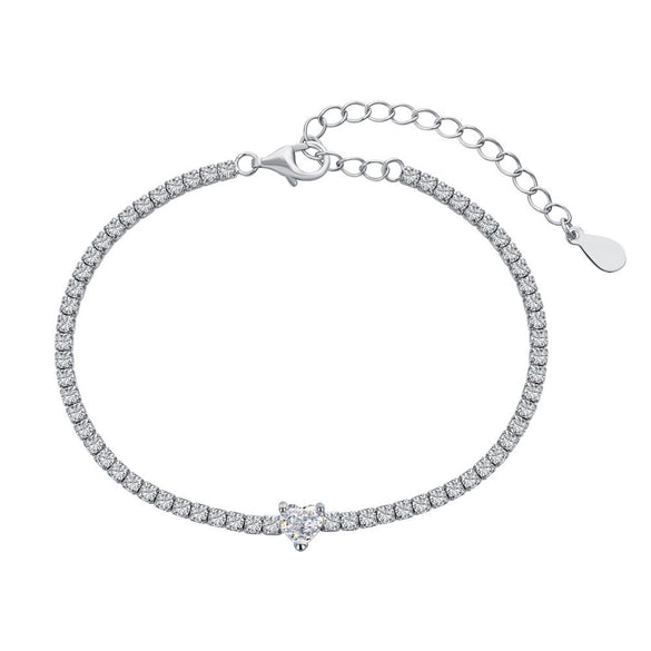 S925 Sterling Silver Light Luxury Women's Bracelet With Heart Drop Geometric Shapes Electroplated